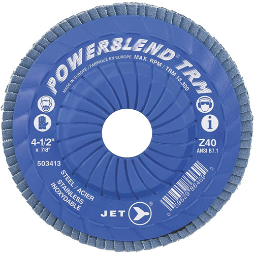 Powerblend TRM Trimmable Flap Disc, 4-1/2" x 7/8", Type 29, Z40 Grit, Zirconium Sécurité Médic