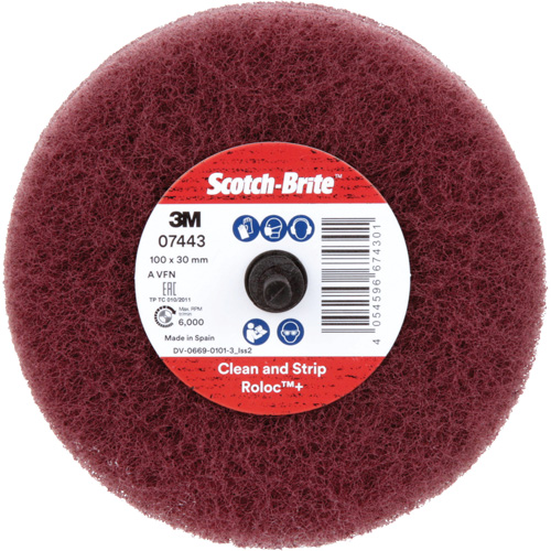 Roue de ponçage &agrave; usage g&eacute;n&eacute;ral Scotch-Brite Roloc Plus, 4" dia. Sécurité Médic