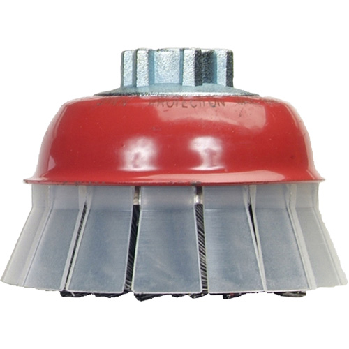 Brosse-boisseau &agrave; fils nou&eacute;s avec protecteur, 5" dia. x 5/8"-11 arbre Sécurité Médic
