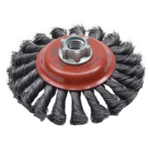 Twist Knot Saucer Cup Brush, 4" Dia., 0.02" Fill, 5/8"-11 Arbor, Steel Sécurité Médic