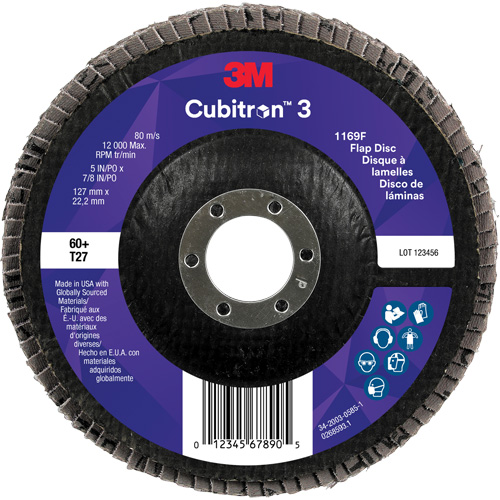Cubitron 3 Flat Flap Disc 1169F, 5" x 7/8", Type T27, 60+ Grit, Ceramic Sécurité Médic