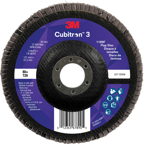 Cubitron 3 Conical  Flap Disc 1169F, 5" x 7/8", Type T29, 80+ Grit, Ceramic Sécurité Médic