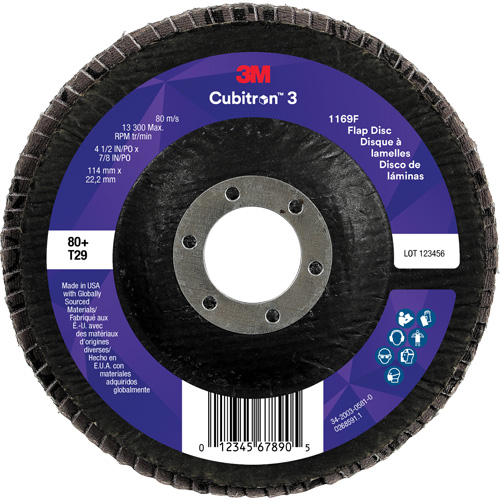 Cubitron 3 Conical  Flap Disc 1169F, 4-1/2" x 7/8", Type T29, 80+ Grit, Ceramic Sécurité Médic