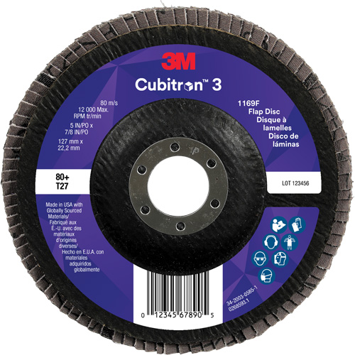 Cubitron 3 Flat Flap Disc 1169F, 5" x 7/8", Type T27, 80+ Grit, Ceramic Sécurité Médic