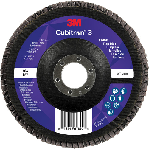 Cubitron 3 Flat Flap Disc 1169F, 5" x 7/8", Type T27, 40+ Grit, Ceramic Sécurité Médic