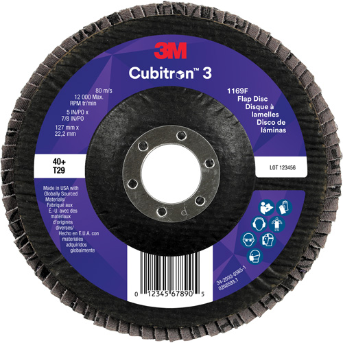 Cubitron 3 Conical  Flap Disc 1169F, 5" x 7/8", Type T29, 40+ Grit, Ceramic Sécurité Médic