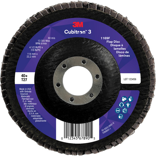 Cubitron 3 Flat Flap Disc 1169F, 4-1/2" x 7/8", Type T27, 40+ Grit, Ceramic Sécurité Médic