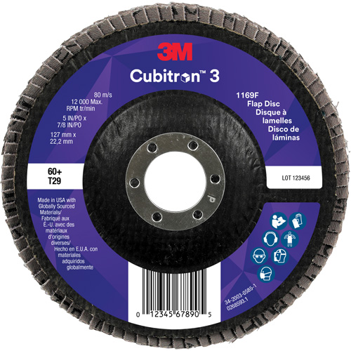 Cubitron 3 Conical  Flap Disc 1169F, 5" x 7/8", Type T29, 60+ Grit, Ceramic Sécurité Médic