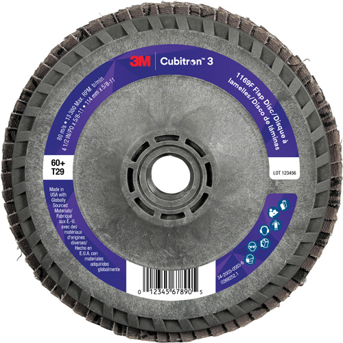 Disque &agrave; lamelles conique 1169F Cubitron 3 &agrave; changement rapide, 4-1/2" x 5/8"-11, Type T29, Grain 60+, C&eacute;ramique Sécurité Médic