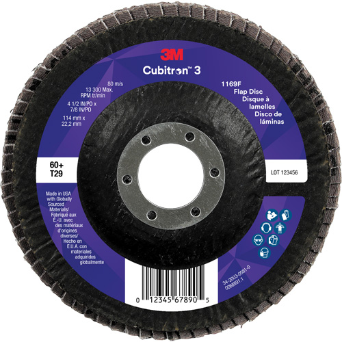 Cubitron 3 Conical  Flap Disc 1169F, 4-1/2" x 7/8", Type T29, 60+ Grit, Ceramic Sécurité Médic