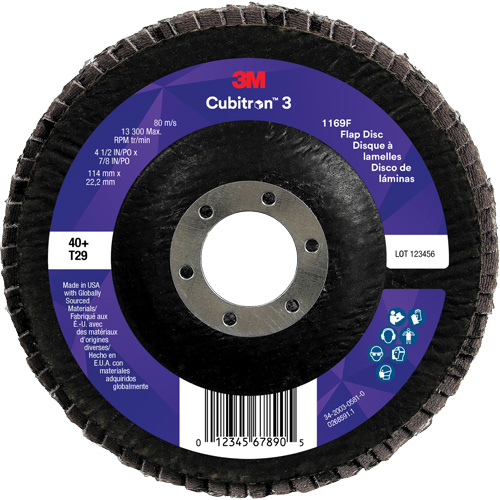 Cubitron 3 Conical  Flap Disc 1169F, 4-1/2" x 7/8", Type T29, 40+ Grit, Ceramic Sécurité Médic