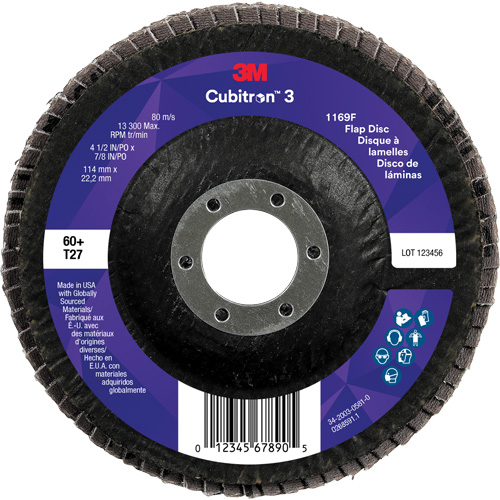 Cubitron 3 Flat Flap Disc 1169F, 4-1/2" x 7/8", Type T27, 60+ Grit, Ceramic Sécurité Médic