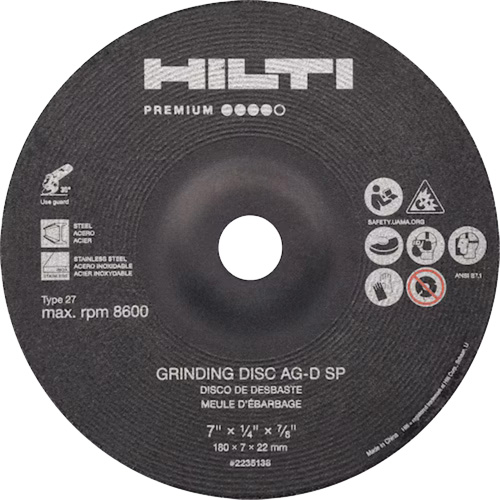 AG-D SP Premium Grinding Wheels, 5" x 1/4", 7/8" Arbor, Zirconium, Type 27 Sécurité Médic