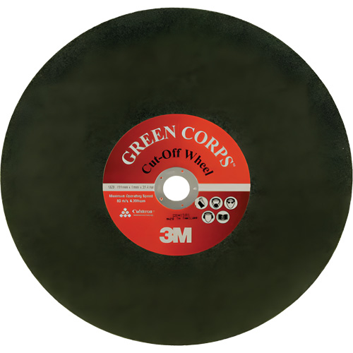 Green Corps Cut Off Wheel, 13-9/10" x 0.118", 1" Arbor, Ceramic, 20000 RPM Sécurité Médic