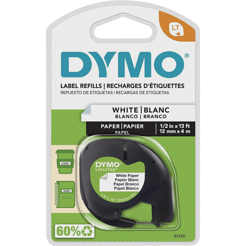 Labels for LetraTag Plus LT100-H, 12 mm x 13', Black on White Sécurité Médic