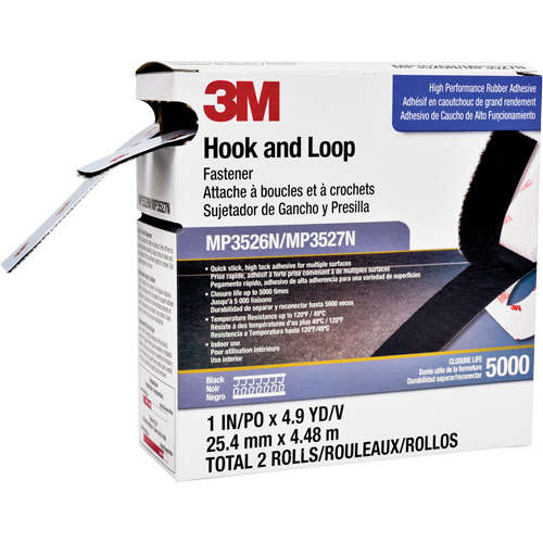 Attache autoagrippante r&eacute;utilisable, Boucle et crochet, 5 vg x 1", Adh&eacute;sif, Noir Sécurité Médic