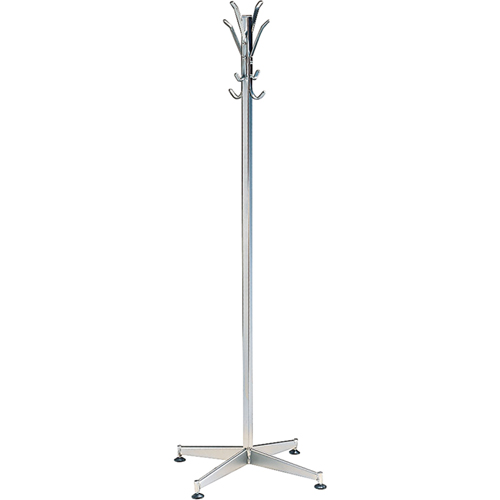 Coat Tree, 60" H, Steel, Chrome, 8 Hook(s) Sécurité Médic