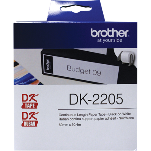DK Series Continuous Length Label Tape, Paper, Black on White, 2-1/2" Width Sécurité Médic