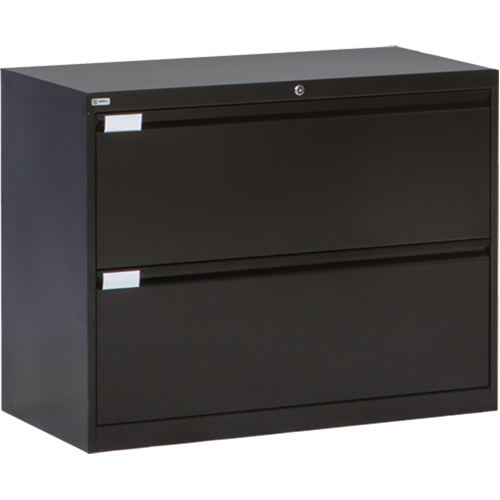 Lateral Filing Cabinet, Steel, 2 Drawers, 36" W x 18" D x 27-7/8" H, Black Sécurité Médic