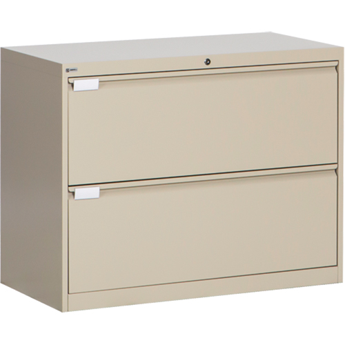 Lateral Filing Cabinet, Steel, 2 Drawers, 36" W x 18" D x 27-7/8" H, Beige Sécurité Médic