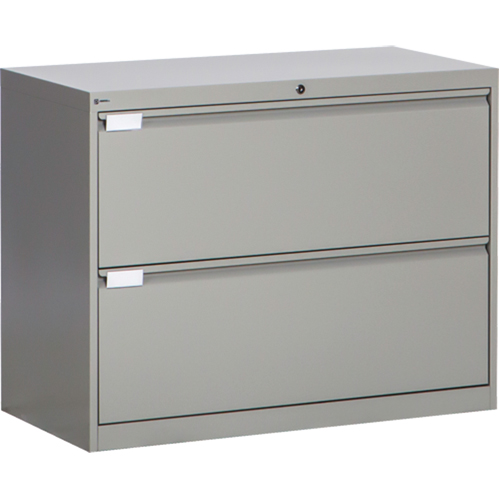 Lateral Filing Cabinet, Steel, 2 Drawers, 36" W x 18" D x 27-7/8" H, Grey Sécurité Médic