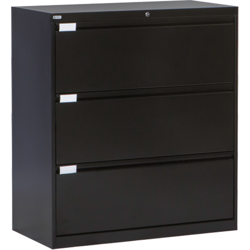 Classeur lat&eacute;ral, Acier, 3 tiroirs, 36" la x 18" p x 40-1/16" h, Noir Sécurité Médic