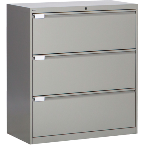 Lateral Filing Cabinet, Steel, 3 Drawers, 36" W x 18" D x 40-1/16" H, Grey Sécurité Médic