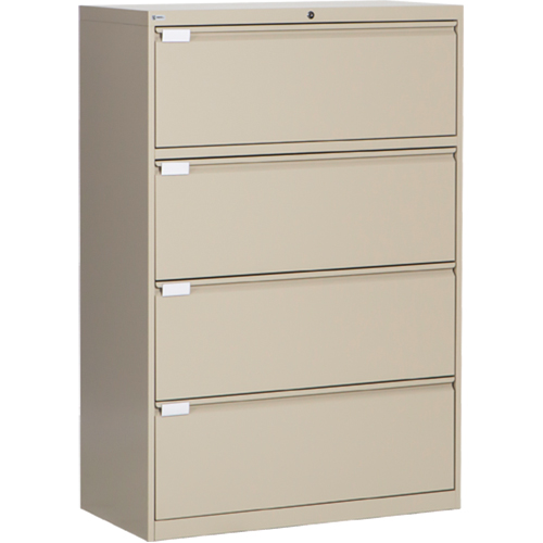 Lateral Filing Cabinet, Steel, 4 Drawers, 36" W x 18" D x 53-3/8" H, Beige Sécurité Médic