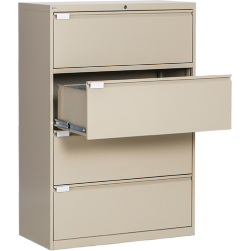 Lateral Filing Cabinet, Steel, 4 Drawers, 36" W x 18" D x 53-3/8" H, Beige Sécurité Médic