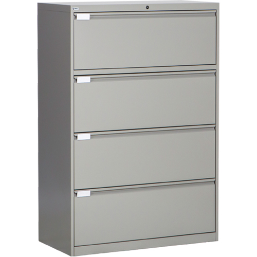 Lateral Filing Cabinet, Steel, 4 Drawers, 36" W x 18" D x 53-3/8" H, Grey Sécurité Médic