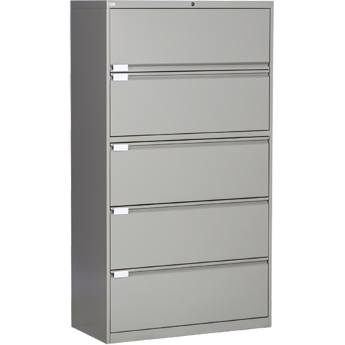 Lateral Filing Cabinet, Steel, 5 Drawers, 36" W x 18" D x 65-1/2" H, Grey Sécurité Médic
