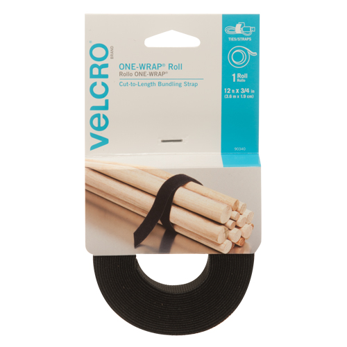 One-Wrap&reg; Fastener Tape, Hook & Loop, 12' x 3/4", Self-Grip, Black Sécurité Médic