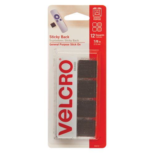 Attaches en carr&eacute;e, Boucle et crochet, 7/8" dia., Adh&eacute;sif, Noir Sécurité Médic