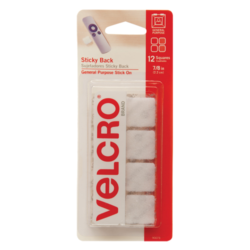 Attaches en carr&eacute;e, Boucle et crochet, 7/8" dia., Adh&eacute;sif, Blanc Sécurité Médic