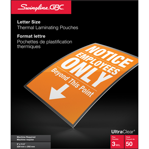 Swingline UltraClear Laminating Letter Pouches Sécurité Médic