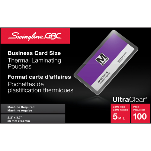 Swingline UltraClear Laminating Business Card Pouches Sécurité Médic