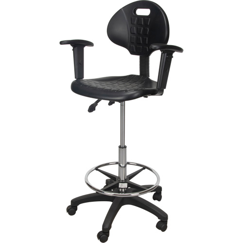 Tabouret ergonomique robuste avec accoudoirs r&eacute;glables et roulettes en nylon, Mobile, Ajustable Hauteur, Capacit&eacute; 250 lb Sécurité Médic