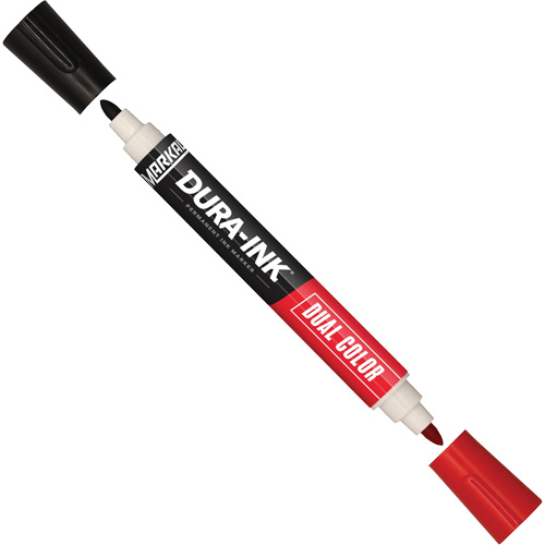 Marqueur &agrave; encre permanente et double couleur Markal Dura-Ink, Noir/Rouge, Pointe Ronde Sécurité Médic