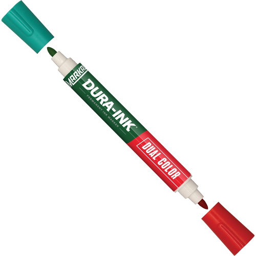 Marqueur &agrave; encre permanente et double couleur Markal Dura-Ink, Vert/Rouge, Pointe Ronde Sécurité Médic