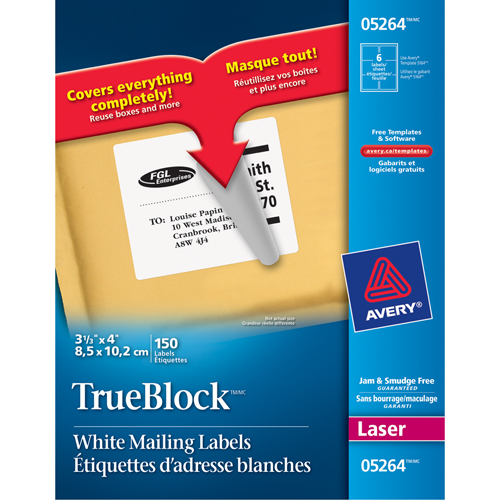 TrueBlock Laser Shipping Labels, 3-1/3" W x 4" L, White Sécurité Médic