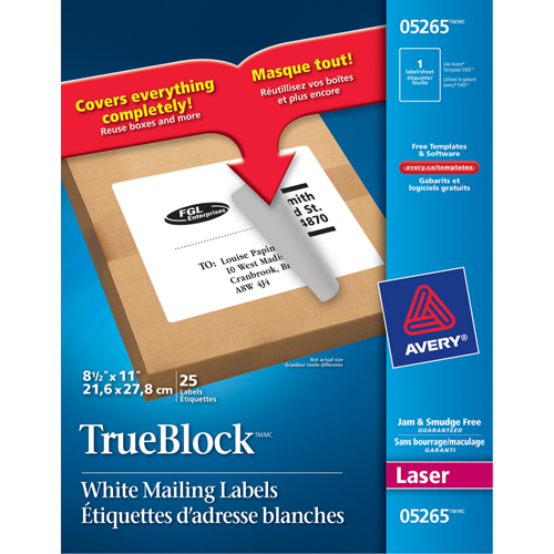 TrueBlock Laser Shipping Labels, 11" W x 8.5" L, White Sécurité Médic