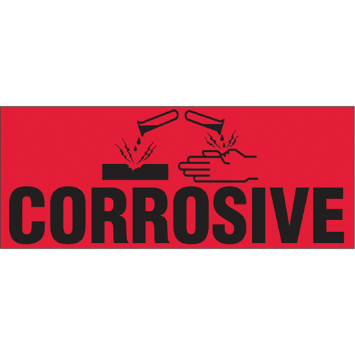 "Corrosive" Special Handling Labels, 5" L x 2" W, Black on Red Sécurité Médic