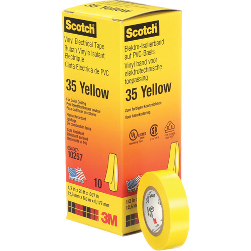 Scotch&reg; 35 Colour Coded Tape, 12.7 mm (1/2") x 6.1 m (20'), Yellow, 7 mils Sécurité Médic