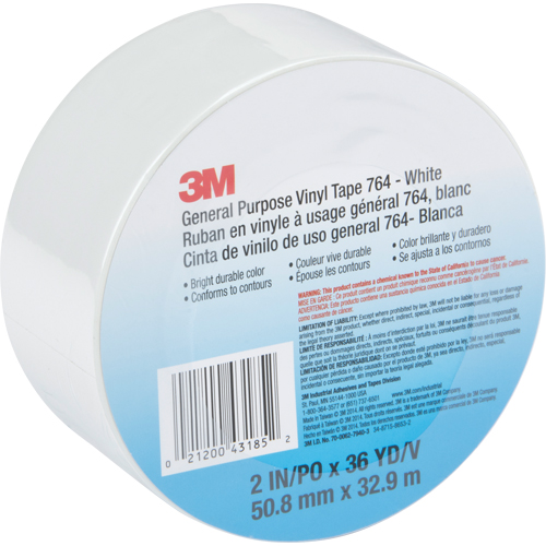 Ruban en vinyle &agrave; usage g&eacute;n&eacute;ral 764, 48 mm (2") la x 32,9 m (108') lo, Blanc Sécurité Médic