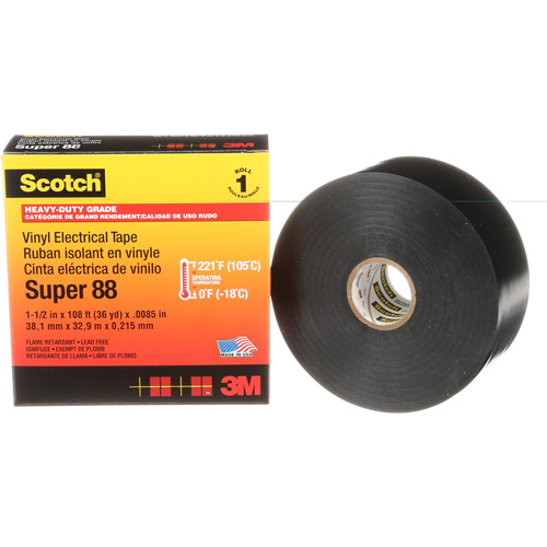 Scotch&reg; Vinyl Electrical Tape Super 88, 38 mm (1-1/2") x 33 m (108'), Black, 8.5 mils Sécurité Médic