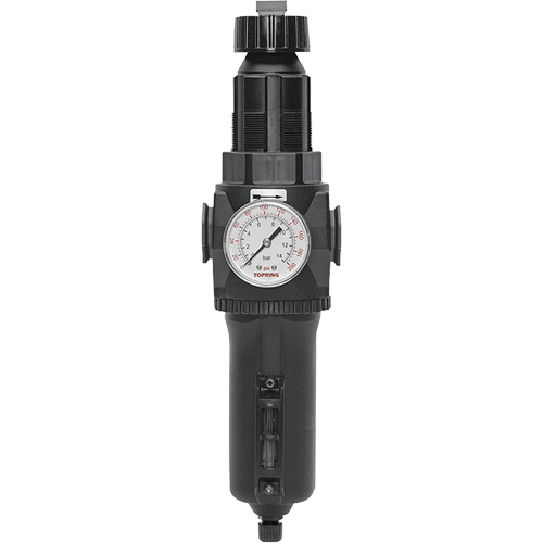 Manual Drain Filter/Regulator with Metal Bowl & Gauge Modulair 400, 1/2" NPT, 200 psi, 9.1 fl. oz. Capacity Sécurité Médic