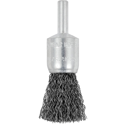 Brosse &agrave; fils cr&ecirc;p&eacute;s mont&eacute;e sur mandrin E050-12, 1/2", Fils 0,012", Tige 1/4" Sécurité Médic