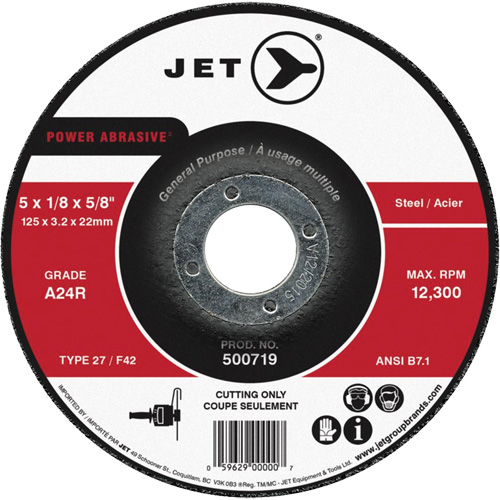 Power Abrasive Cut-Off Wheel, 7" x 1/8", 7/8" Arbor, Type 27, 8500 RPM Sécurité Médic
