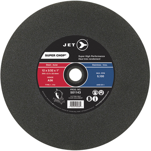 Meule &agrave; tronçonner Super Chop, 12" x 3/32", Arbre de 1", Type 1, 5100 Tr/min Sécurité Médic