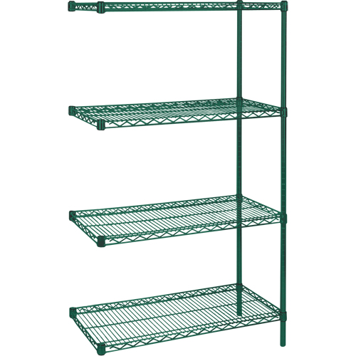 Heavy-Duty Green Epoxy Finish Wire Shelving, Add-On Kit, 4 Tiers, 60" W x 63" H x 24" D Sécurité Médic